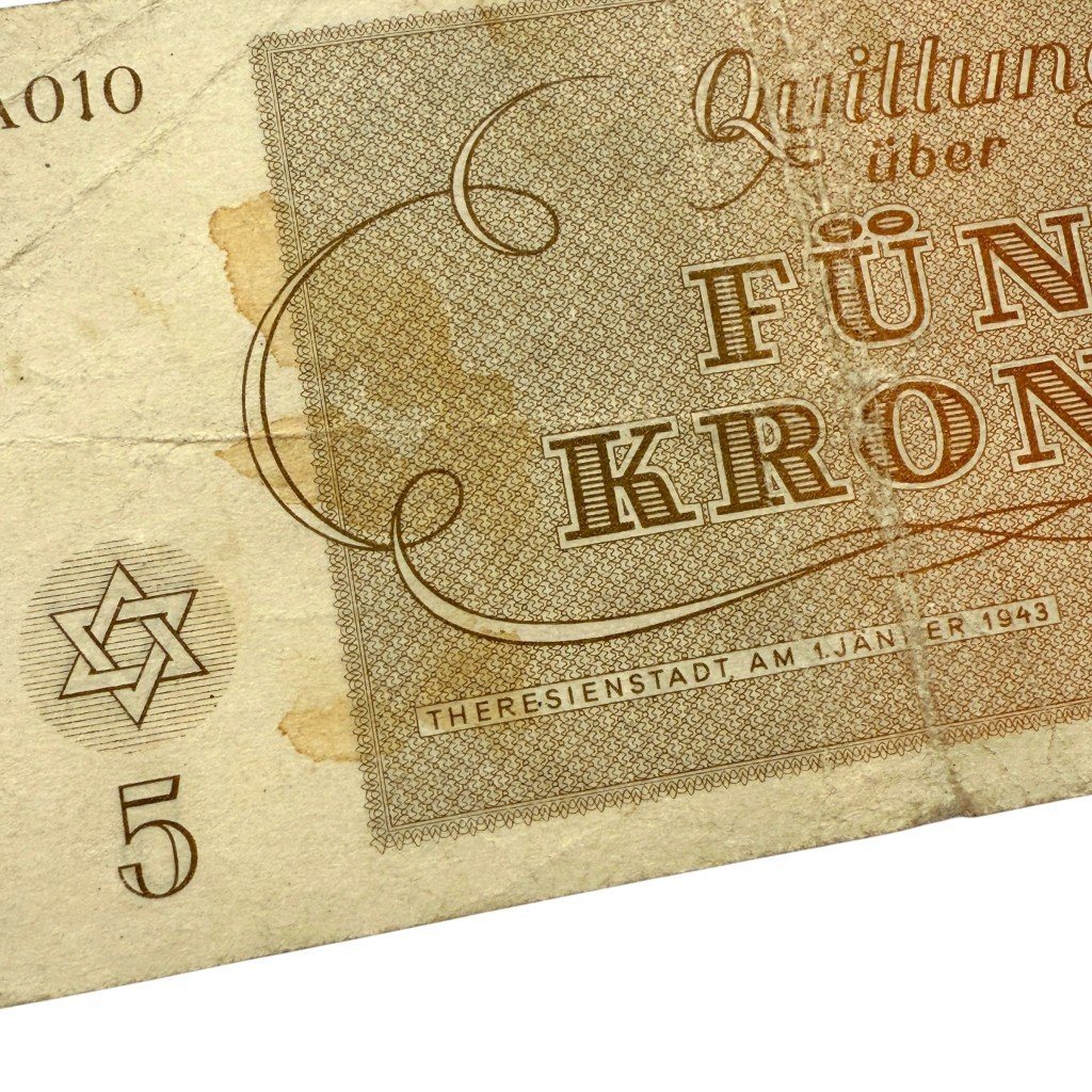Original WWII German Jewish Ghetto/Camp Theresienstadt 5 Kronen banknote