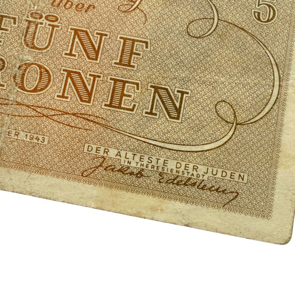 Original WWII German Jewish Ghetto/Camp Theresienstadt 5 Kronen banknote