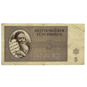 Original WWII German Jewish Ghetto/Camp Theresienstadt 5 Kronen banknote
