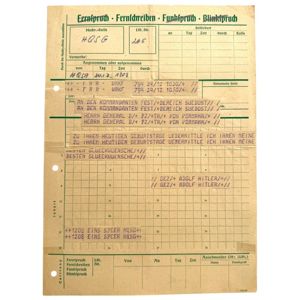 Original WWII German telegram from Adolf Hitler