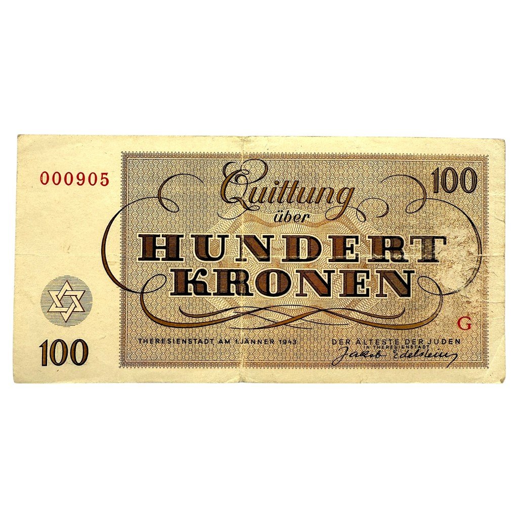 Original WWII German Jewish Ghetto/Camp Theresienstadt 100 Kronen banknote