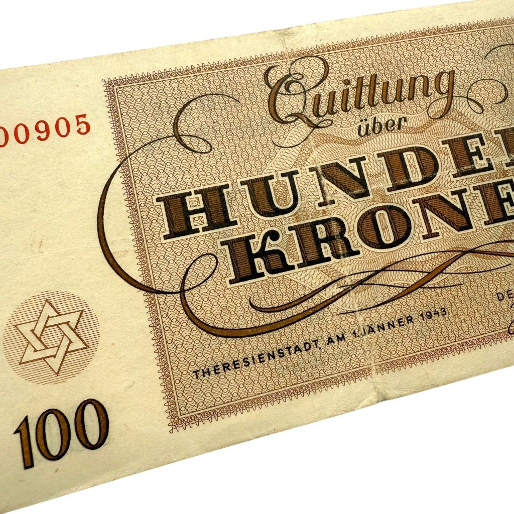 Original WWII German Jewish Ghetto/Camp Theresienstadt 100 Kronen banknote