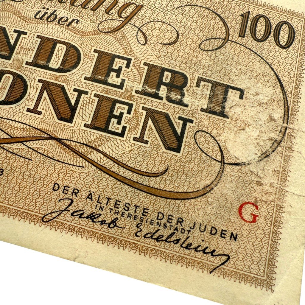 Original WWII German Jewish Ghetto/Camp Theresienstadt 100 Kronen banknote