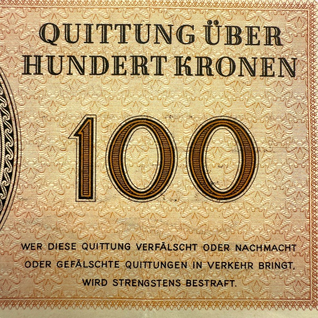Original WWII German Jewish Ghetto/Camp Theresienstadt 100 Kronen banknote