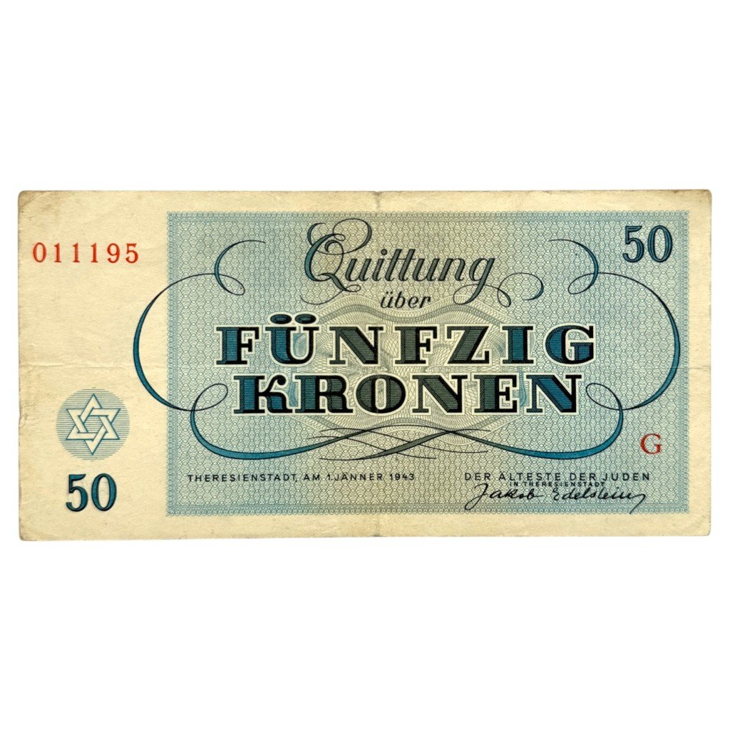 Original WWII German Jewish Ghetto/Camp Theresienstadt 50 Kronen banknote