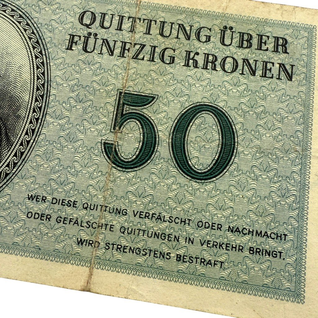 Original WWII German Jewish Ghetto/Camp Theresienstadt 50 Kronen banknote