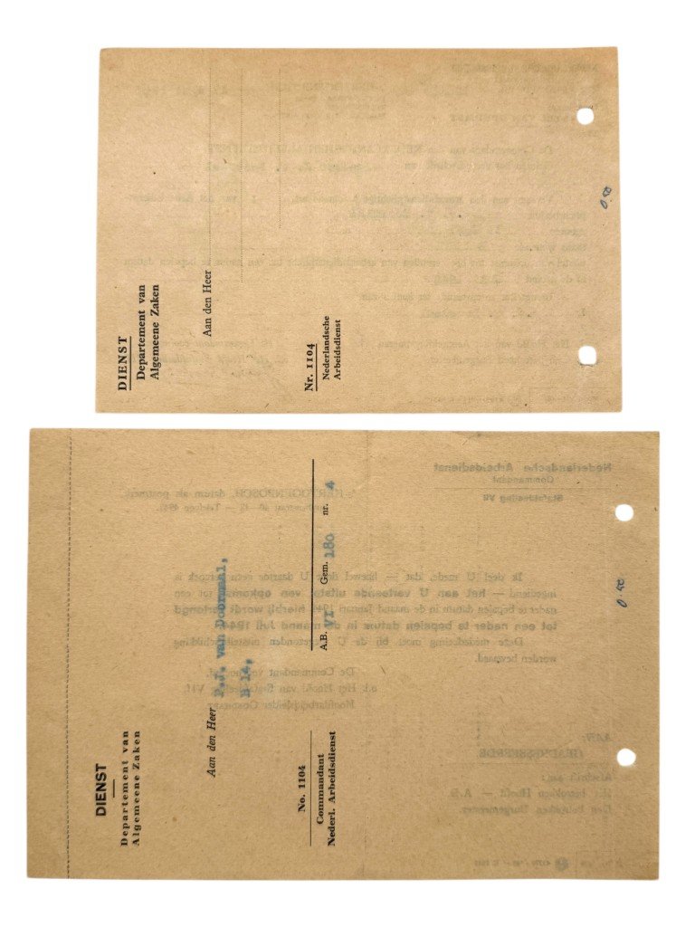 Original WWII Nederlandsche Arbeidsdienst documenten 's-Hertogenbosch