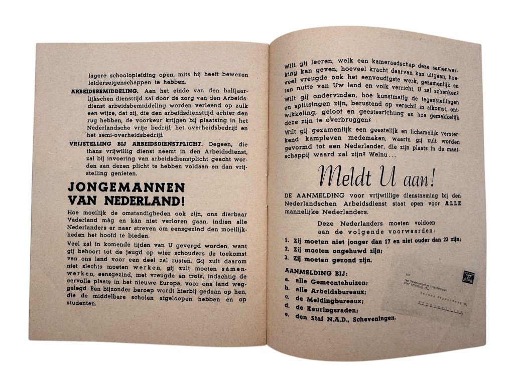 Original WWII Nederlandsche Arbeidsdienst flyer