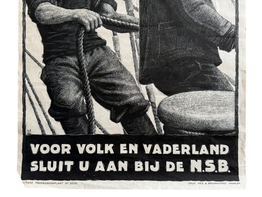 Original WWII Dutch NSB poster 'De trossen los, hou zee!'