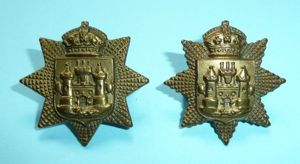 QVC Victorian East Surrey Regiment Other Ranks Matched Pair of Brass Collar Badges
