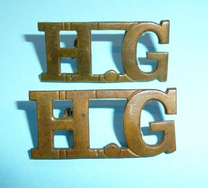 WW2 Home Front - HG Home Guard Matched Pair of Brass Shoulder Titles