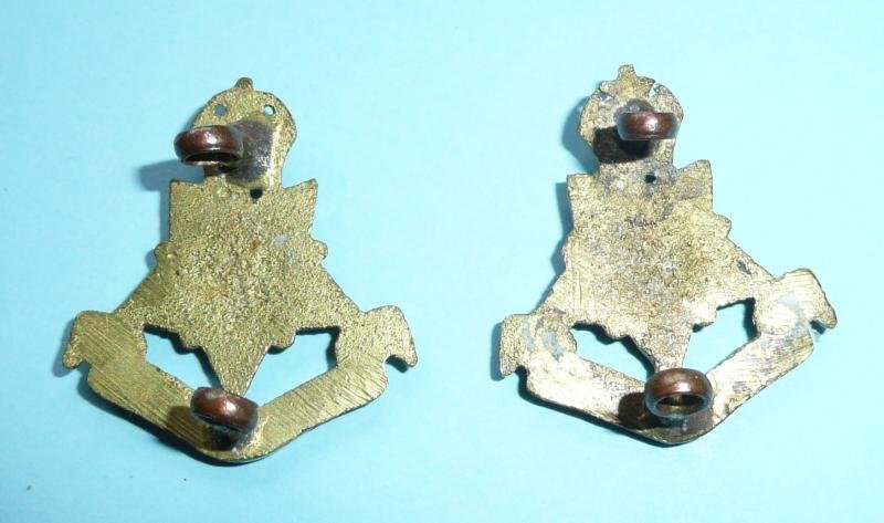 British Indian Army - 14th Punjab Regiment Matched Pair of Cast Brass Collar Badges, King's Crown