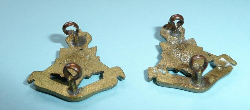 British Indian Army - 14th Punjab Regiment Matched Pair of Cast Brass Collar Badges, King's Crown