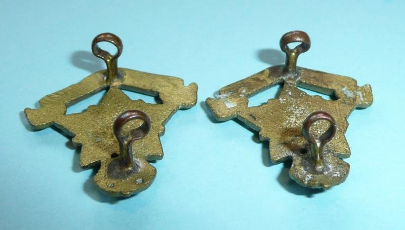 British Indian Army - 14th Punjab Regiment Matched Pair of Cast Brass Collar Badges, King's Crown