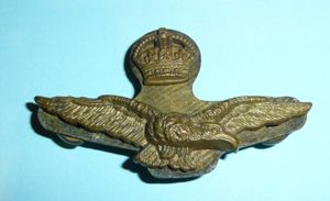 WW2 Era Royal Air Force RAF Officer's Side Cap Two Part Cap Badge with Backing Plate