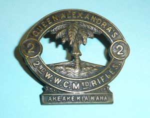 WW1 New Zealand - 2nd Queen Alexandra's Wellington West Coast WWC Mounted Rifles Cap / Collar Badge - Gaunt