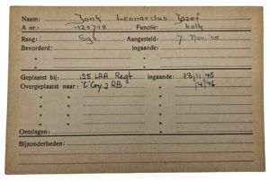 Original WW2 Allied Document - Registration card Dutch interpreter in allied service, Zandvoort, Haarlem (1945)