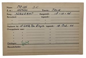 Original WW2 Allied Document - Registration card Dutch interpreter in allied service, Eindhoven (1945)