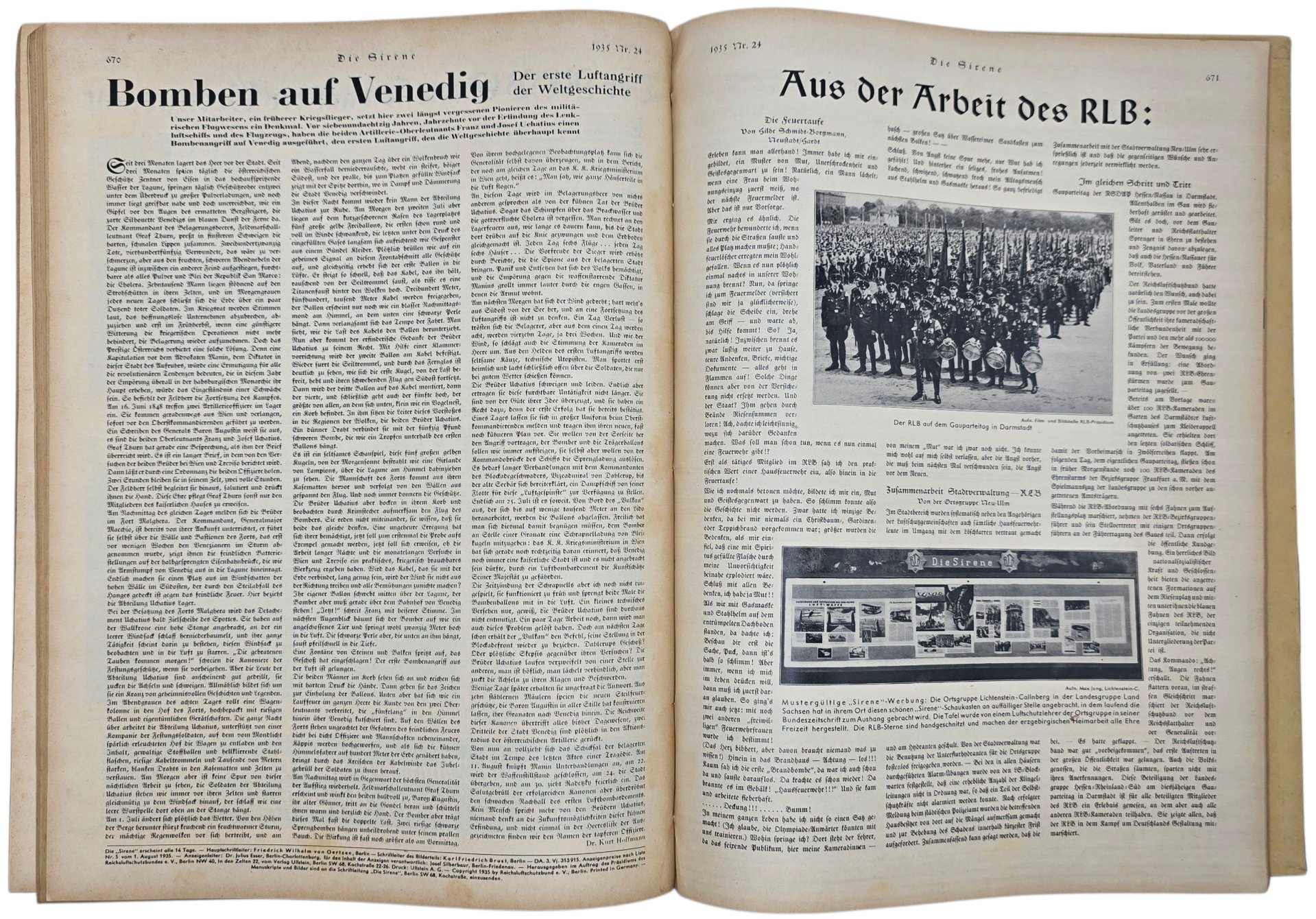 Original WW2 German RLB Magazine - Reichsluftschutzbund, Die Sirene bound year (1935) — image 15