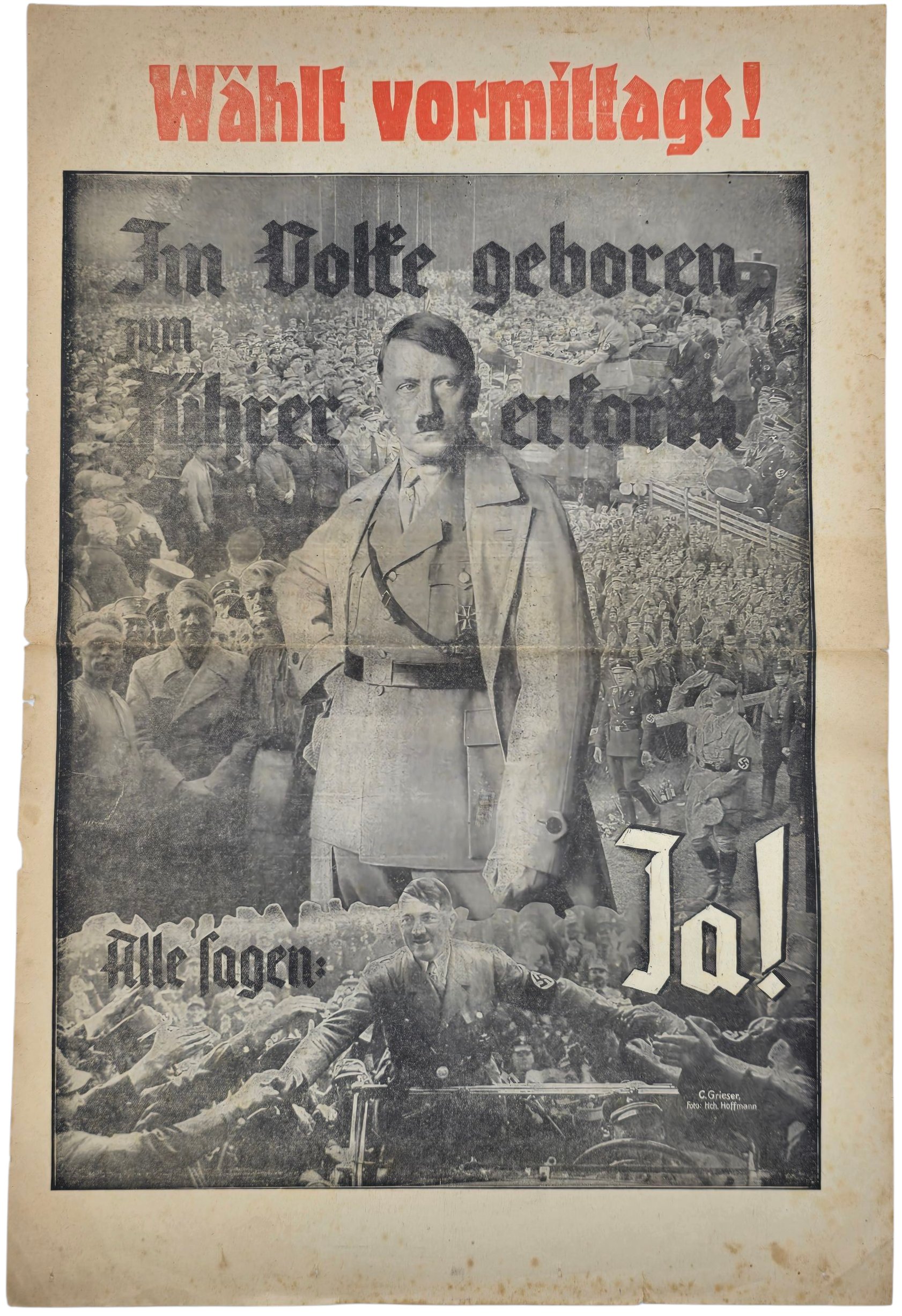 Original WW2 German NSDAP Document - Volksabstimmung Austria, Wählt vormittags! Alle sagen Ja! (1938)