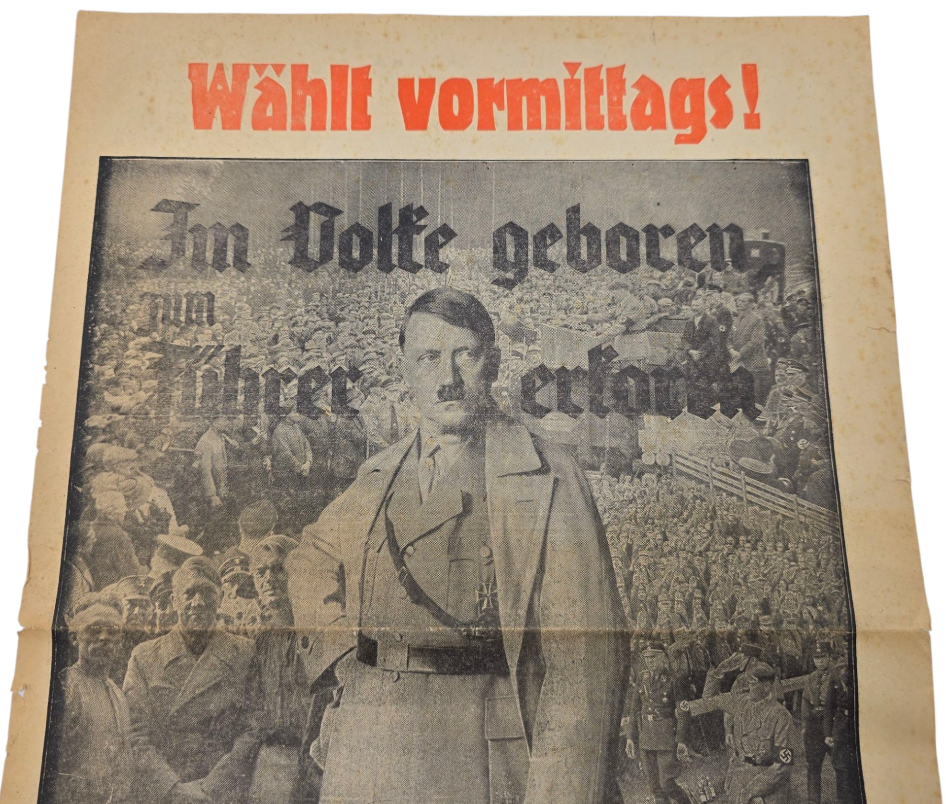 Original WW2 German NSDAP Document - Volksabstimmung Austria, Wählt vormittags! Alle sagen Ja! (1938) — image 2