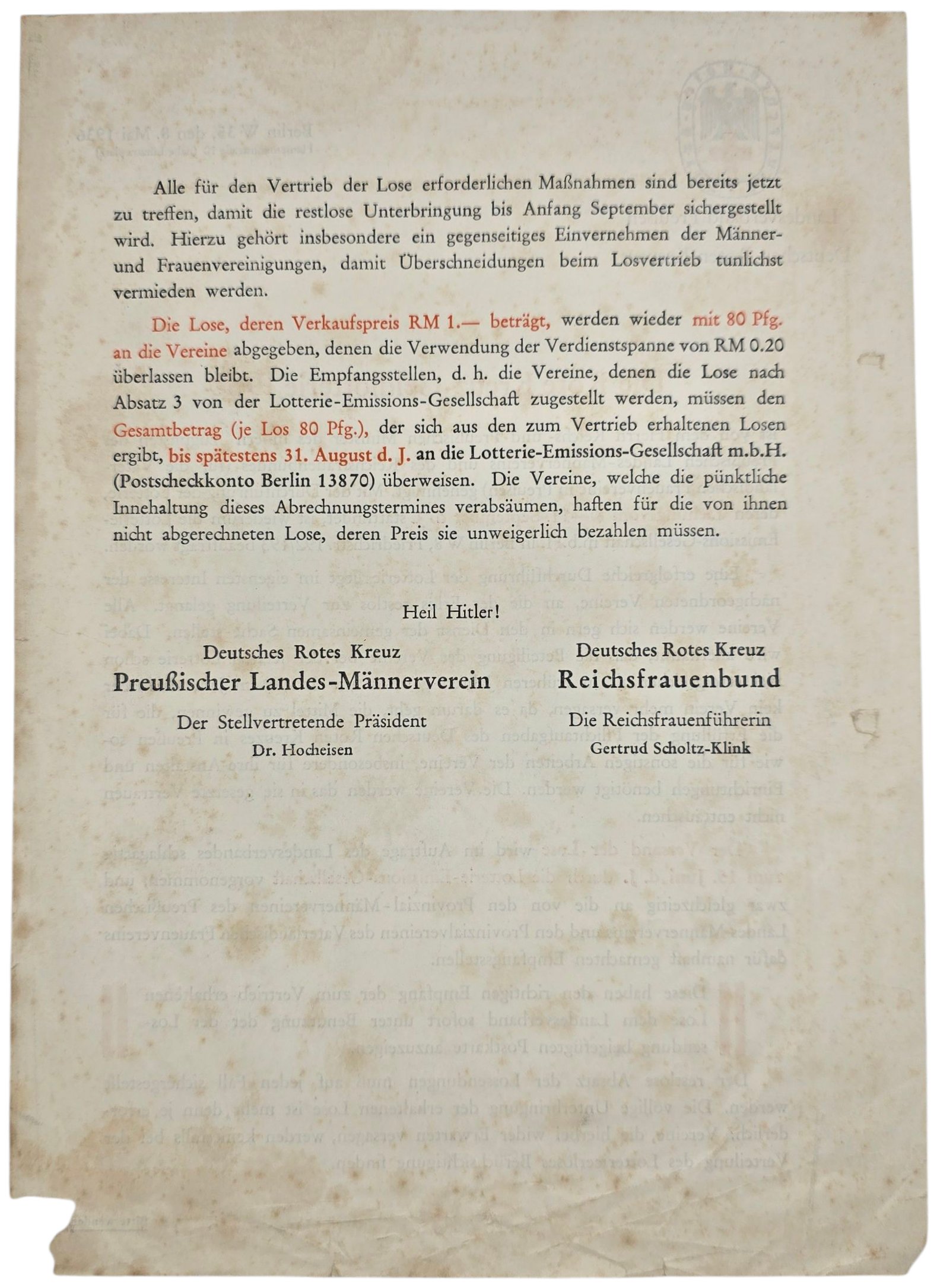 Original WW2 German Document - Die Rote Kreuz Geldlotterie, Berlin (1936) — image 2