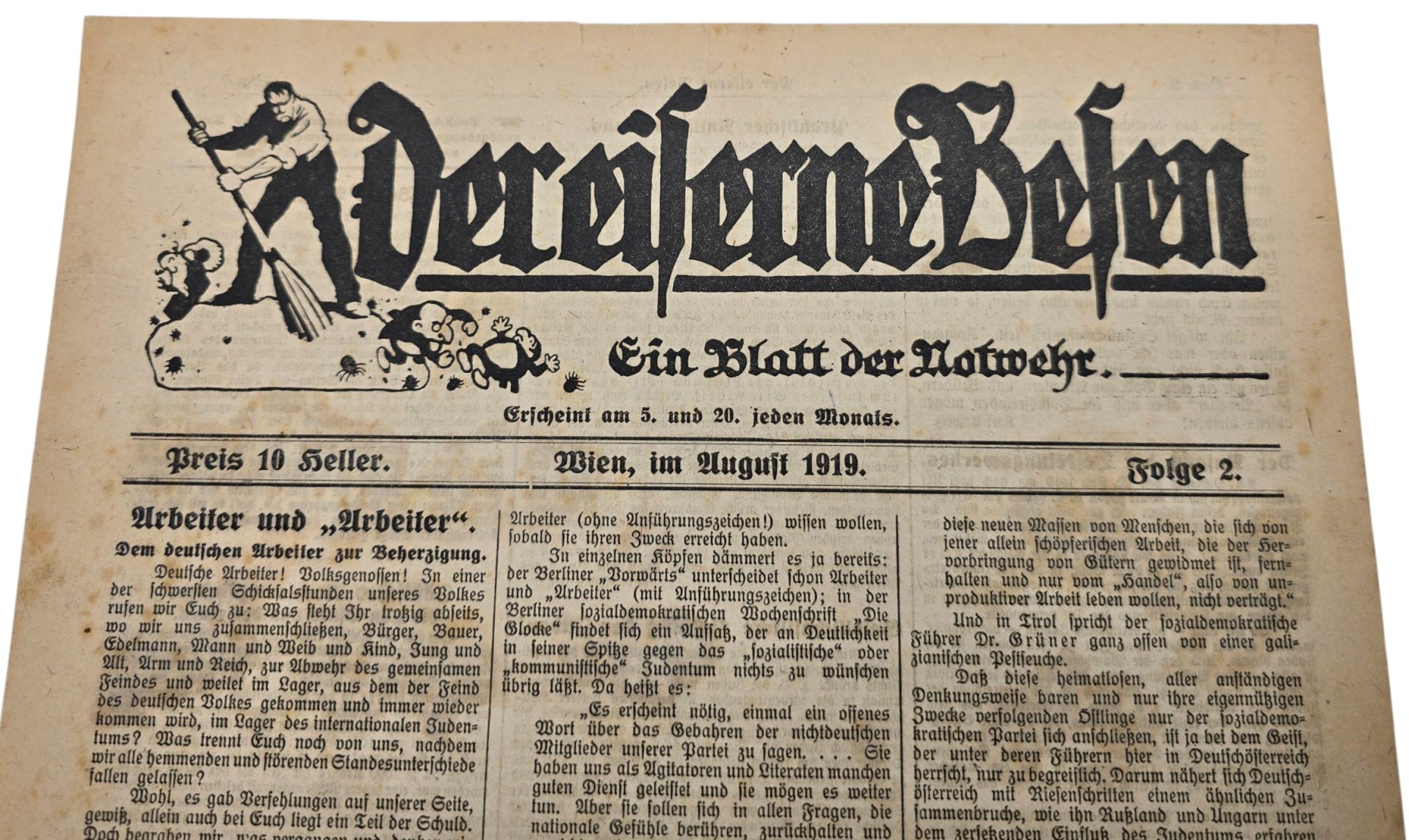 Original German Antisemitic Newspaper - Der eiserne Besen, Ein Blatt der Notwehr, Antisemitenbund (1919) — image 3