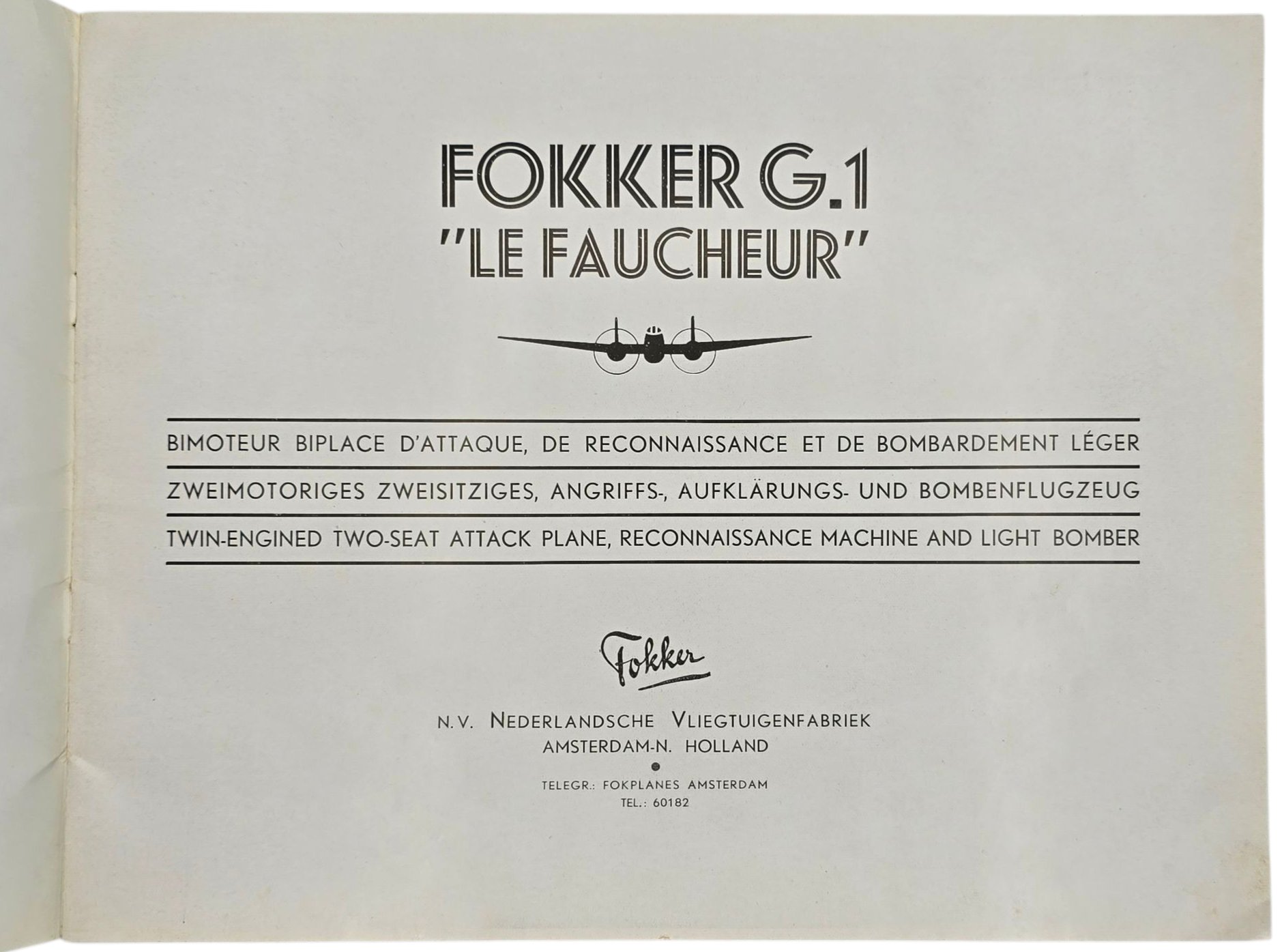 Original WW2 Dutch Brochure - Fokker G1 Le Faucheur airplane information brochure (1936) — image 2