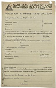 Original WW2 Dutch Collaboration NSB Document - Form for an NSB membership (1934)