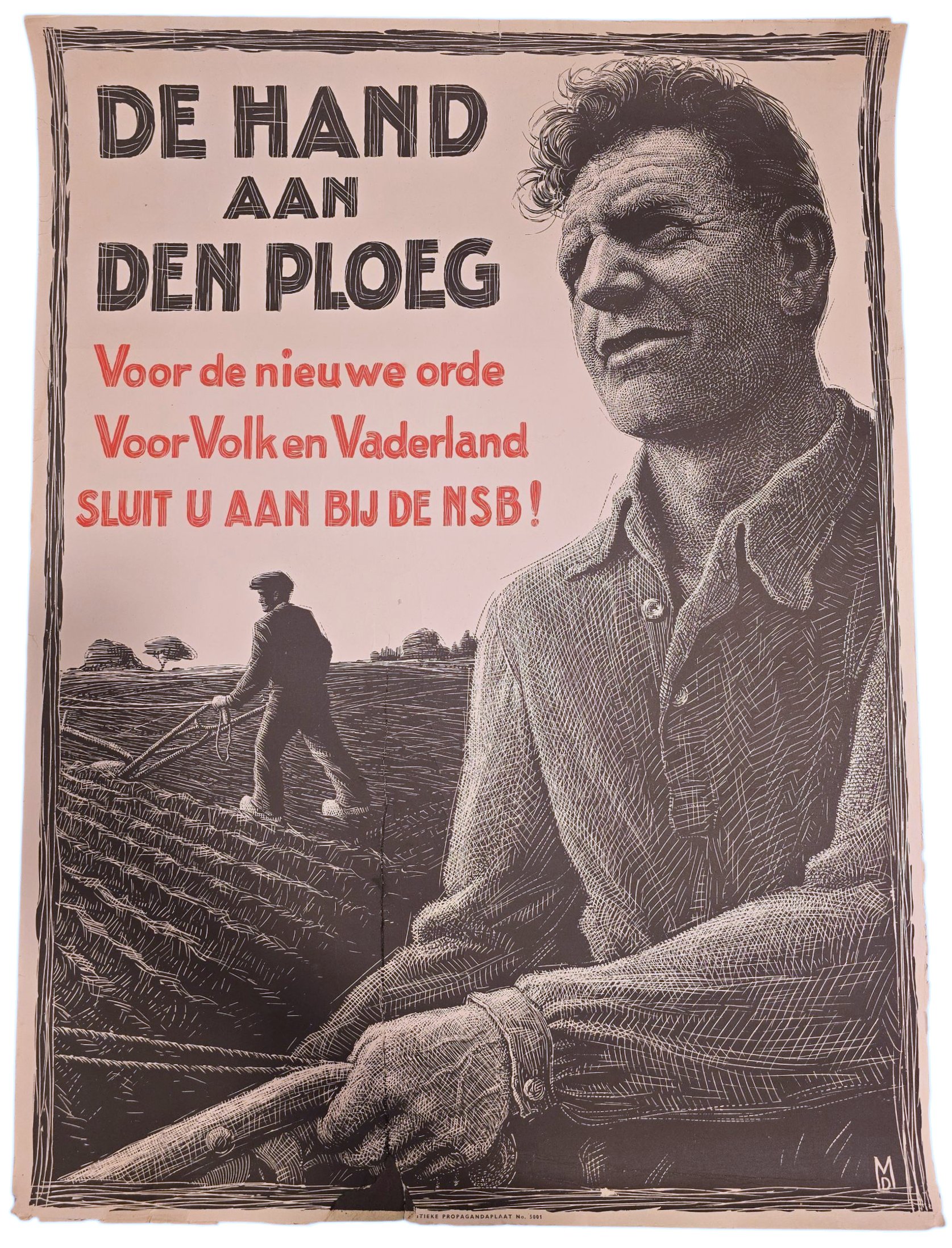 Original WW2 Dutch Collaboration NSB Poster - De Hand aan den ploeg NSB, Dirk Hendrik Melck