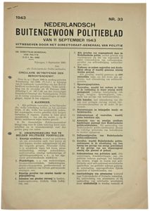 Original WW2 Dutch Document - Nederlandsch Buitengewoon Politieblad Nr. 33 (1943)