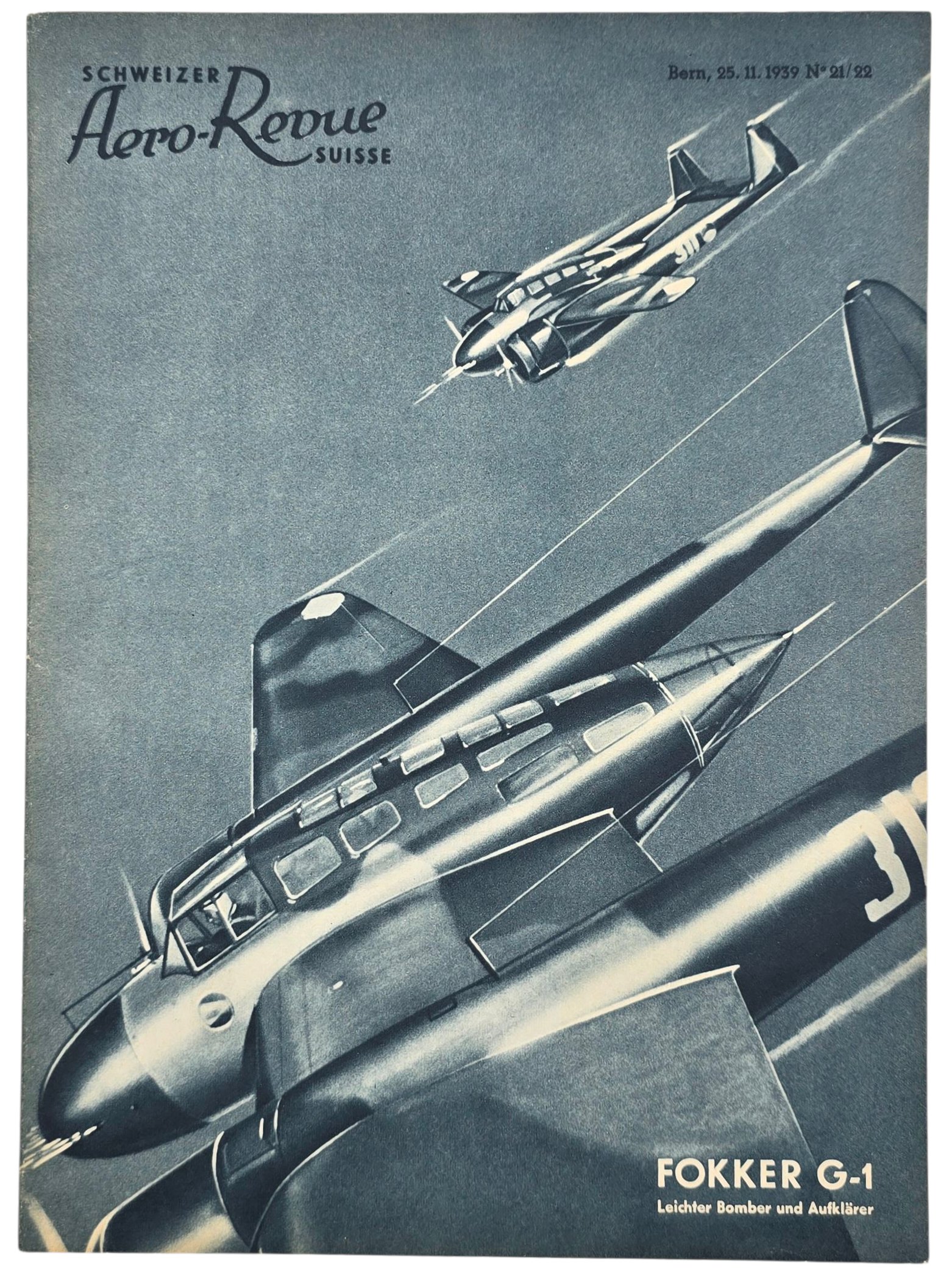 Original WW2 Swiss Magazine - Schweizer Aero-Revue Suisse, Fokker G1 Wasp cover (1939)