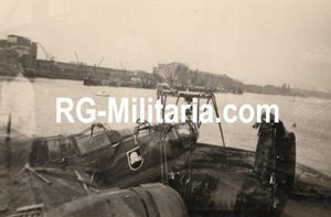 Original WW2 German Photo - Heinkel 115C Kustenfliegergruppe 106 airplane on a ponton boat at the Fokker Factory Papaverweg, Amsterdam (1940)