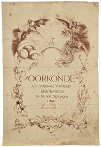 Original WW2 Dutch Collaboration NSB Document - NSB Citation Oorkonde internment in May (1940)