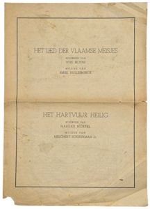 Original WW2 Dutch Collaboration NSB Document - Song add-on Het Lied der Vlaamse Meisjes & Het Hartvuur Heilig