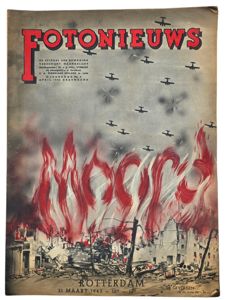 Original WW2 Dutch Collaboration NSB Magazine - Fotonieuws, 3rd year No. 4 ''Bombing of Rotterdam'' (1943)