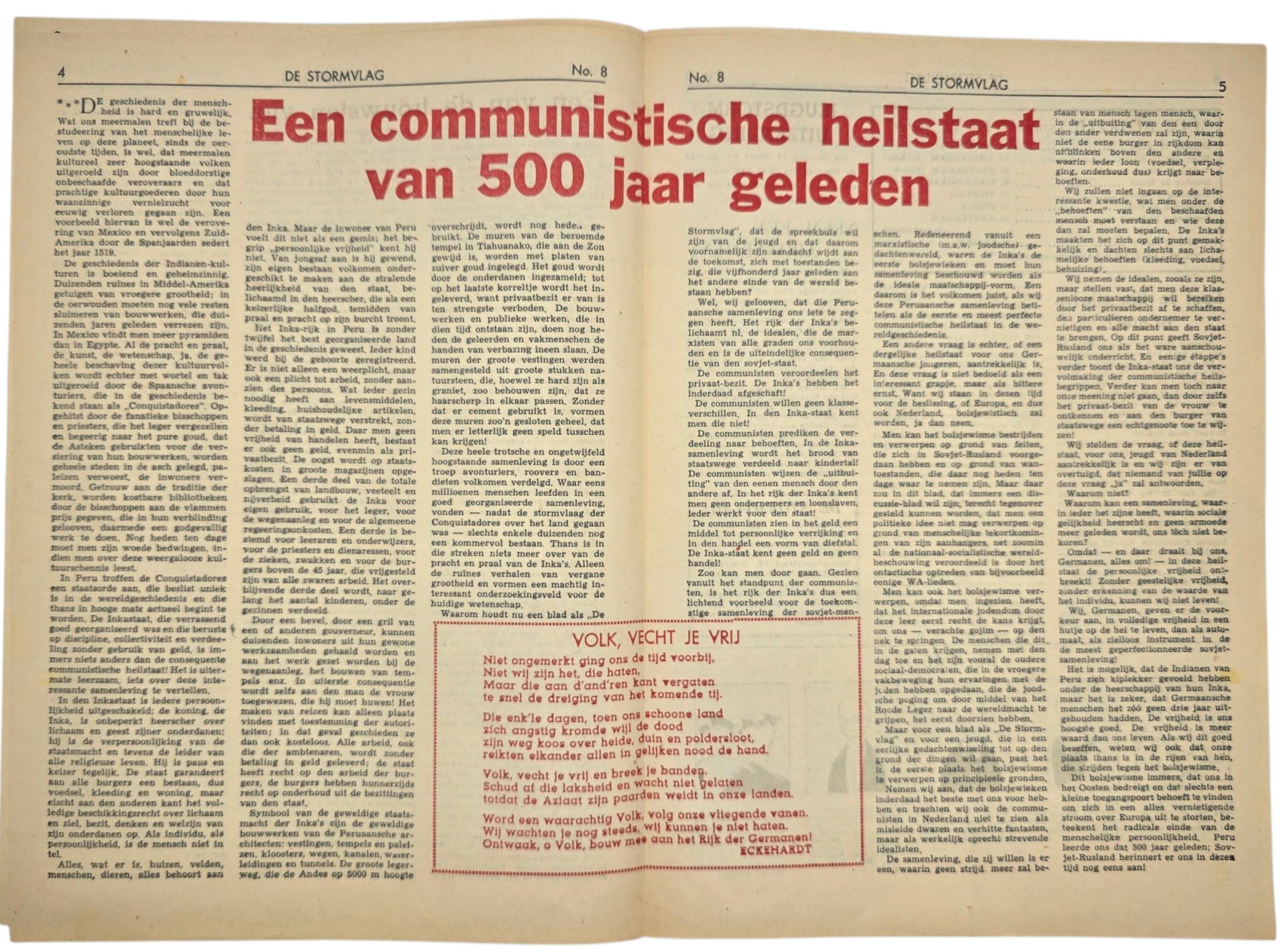 Original WW2 Dutch Collaboration NJS Newspaper - Jeugdstorm, De Stormvlag, 3rd Year No. 8 (1944) — image 2