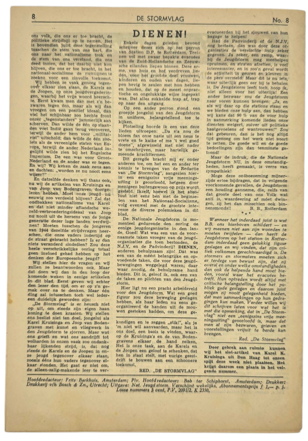 Original WW2 Dutch Collaboration NJS Newspaper - Jeugdstorm, De Stormvlag, 3rd Year No. 8 (1944) — image 3