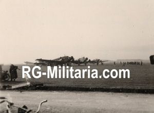 Original WW2 German Photo - Junkers JU 52 airplanes before takeoff to Holland, Airfield Werl (1940)