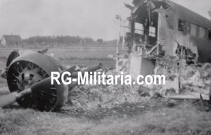Original WW2 German Photo - Rotterdam airfield Waalhaven with a destroyed Junkers JU 52 airplane, Holland (1940)