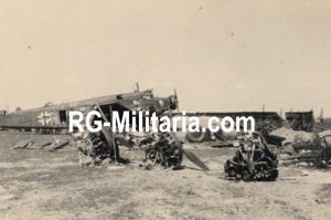 Original WW2 German Photo - Rotterdam airfield Waalhaven with a destroyed Junkers JU 52 airplanes, Holland (1940)