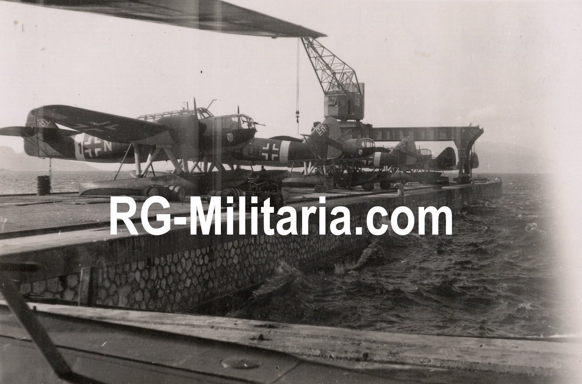 Original WW2 German Photo - Luftwaffe captured Dutch Beutewaffen Fokker T8 water airplanes at Skaramanga, Greece
