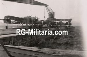 Original WW2 German Photo - Luftwaffe captured Dutch Beutewaffen Fokker T8 water airplanes at Skaramanga, Greece