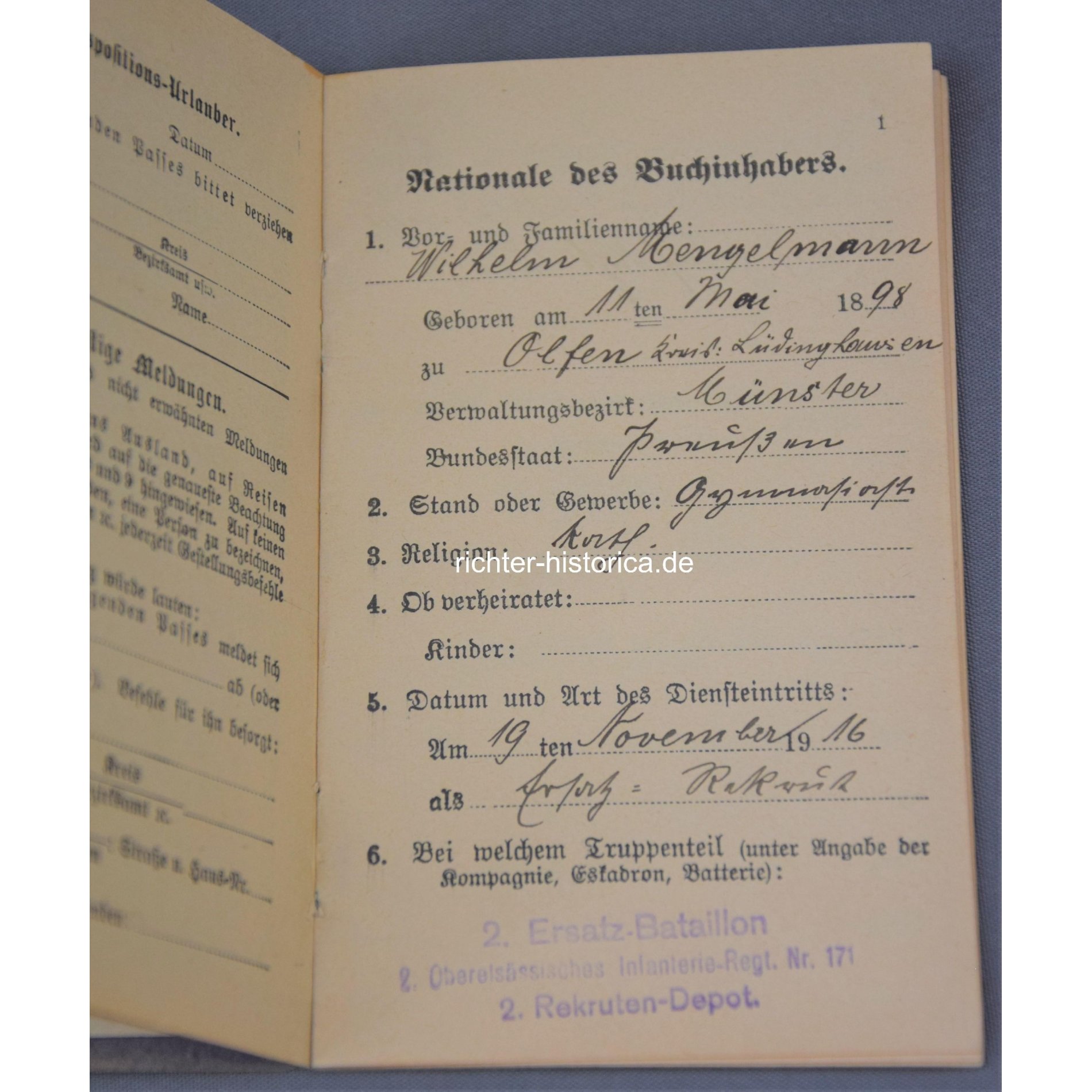 1.Weltkrieg Militärpass 2.Ersatz-Bataillion 2. Ober. I.Rgt. Nr.171 — image 6