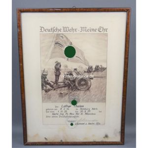 Urkunde 'Deutsche Wehr Meine Ehr' Nachr. Zug Pz. Abw. Abt. Nr.11