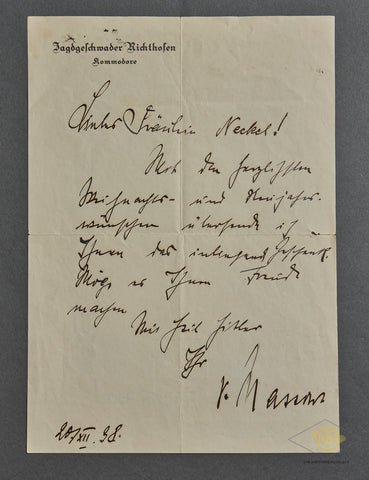 Christmas Greeting Letter Hand Written by Gerd Von Massow, Commander of Jagdgeschwader Richtofen — image 3