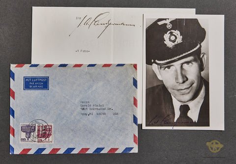 German WWII Signed Photo and Letter from Knight's Cross Winner Kriegsmarine Engineer Carl