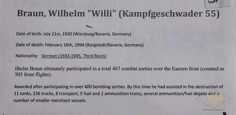 German WWII Signed Photo of Knight's Cross Winner Pilot Wilhelm 'Willi' Braun — image 2