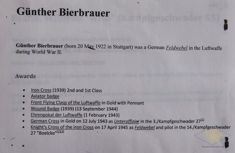 German WWII Signed Photo and Letter from Knight's Cross Winner Pilot Günther Bierbrauer — image 5