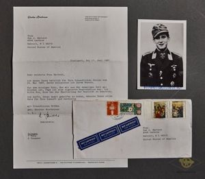 German WWII Signed Photo and Letter from Knight's Cross Winner Pilot Günther Bierbrauer